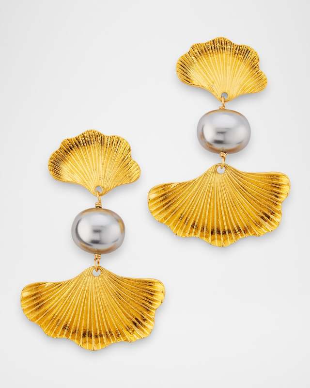 Double Fan Pearl Shell Earrings